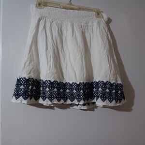 White and Blue Embroidered Women's Skirt